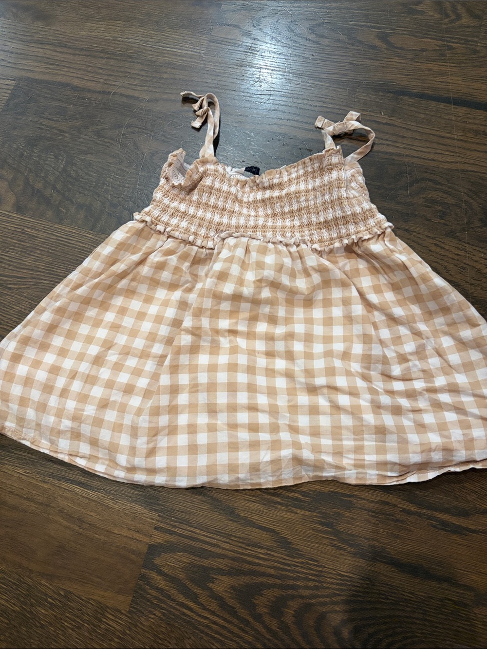 Janie and Jack Tan and White Gingham Smocked Cami